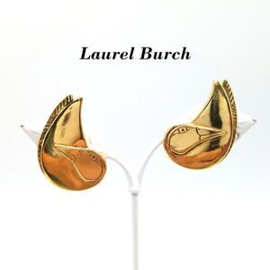 Vintage Laurel Burch Bird Clip Earrings, Reflective Gold Plated